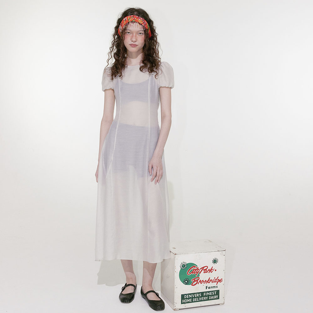 【LOULOUSEOUL】Sheer Puff Long Dress (Light Gray) Sheer Puff Long Dress (Light Gray) - 감도 깊은 취향 셀렉트샵