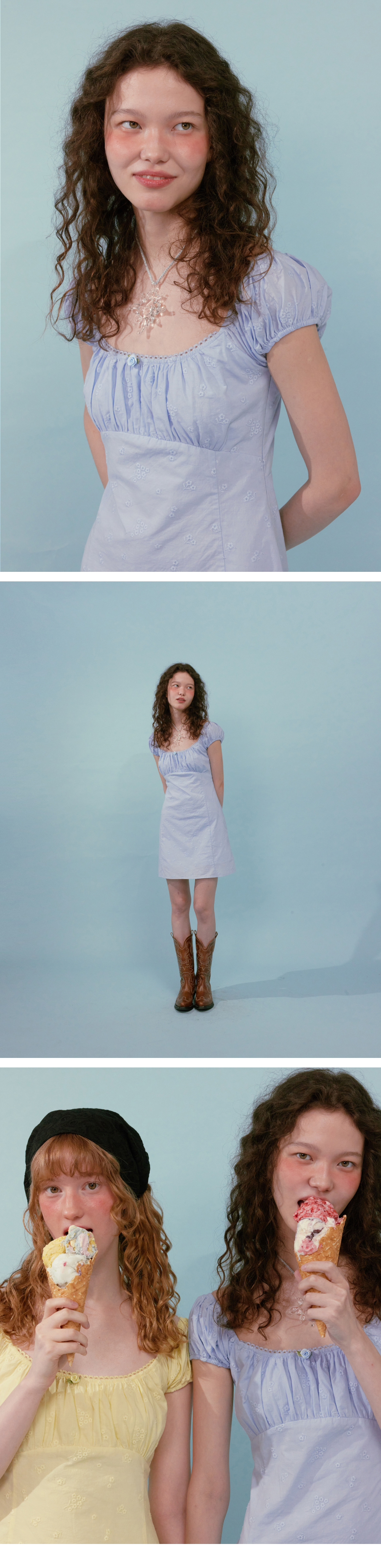 【LOULOUSEOUL】Cream Rose Mini Dress (Blue) Cream Rose Mini Dress (Blue) - LOULOUSEOUL