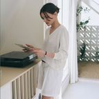 Holgament V-Neck Linen Knit Top[LMBESUKN281]-Off-White