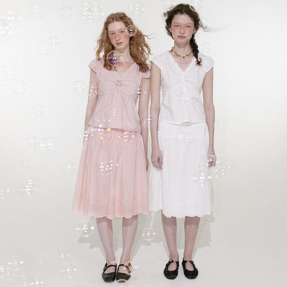 ◆Loulouseoul◆ Satin Tuck Pleats Skirt Cream Satin Tuck Pleats Skirt (Cream) - LOULOUSEOUL