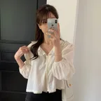 [29CM 단독] Frill Collar Half Sleeve Blouse - Beige