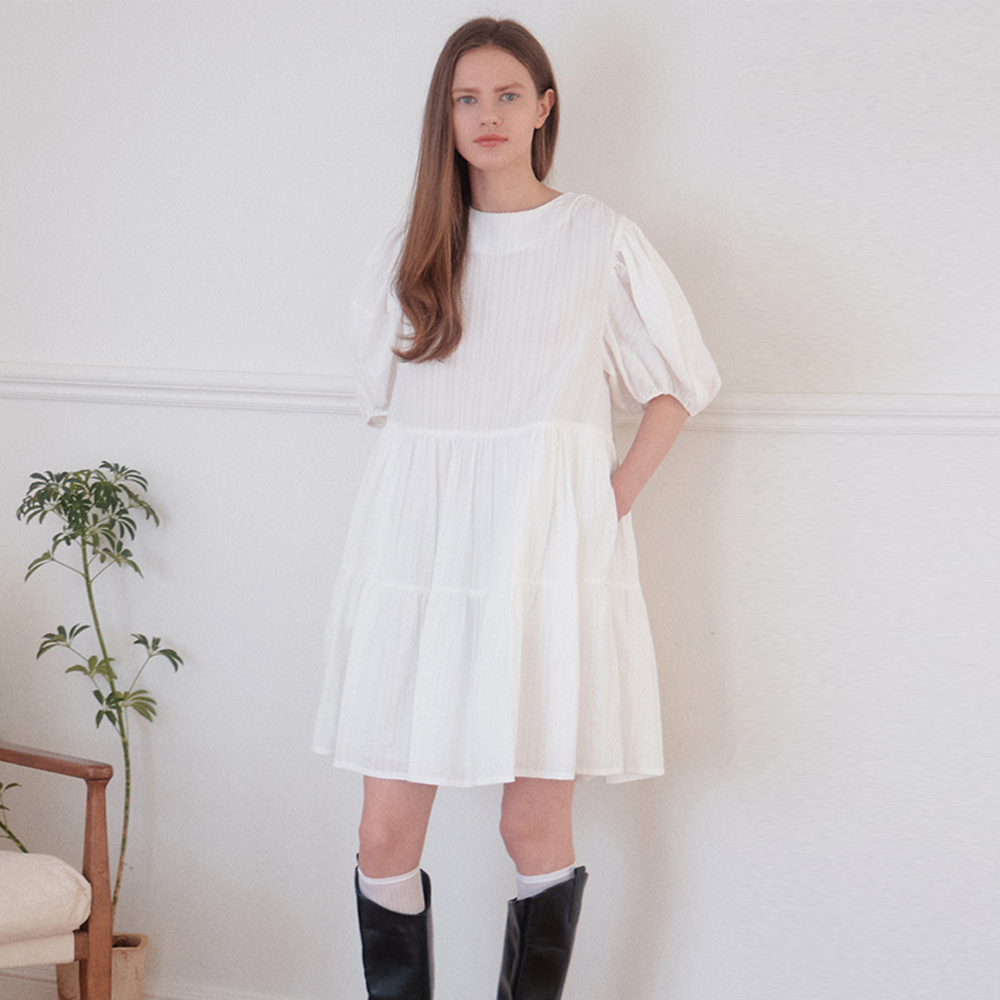 ワンピース ROUND COLLAR FRILL KANGKANG SHIRT DRESS PINK STRIPE ROUND COLLAR FRILL KANGKANG SHIRT DRESS BLUE STRIPE - RONRON