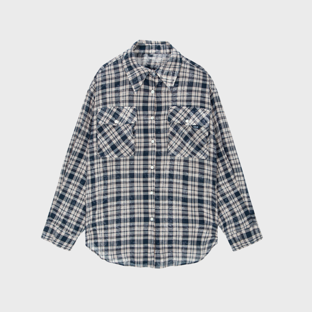 【SATIIIZ】Karen Overfit Check Shirt Cutting over-checkered shirt - SATIIIZ | 60% - Asian Fashion