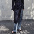 Sheer Layered Wrap Skirt_Navy