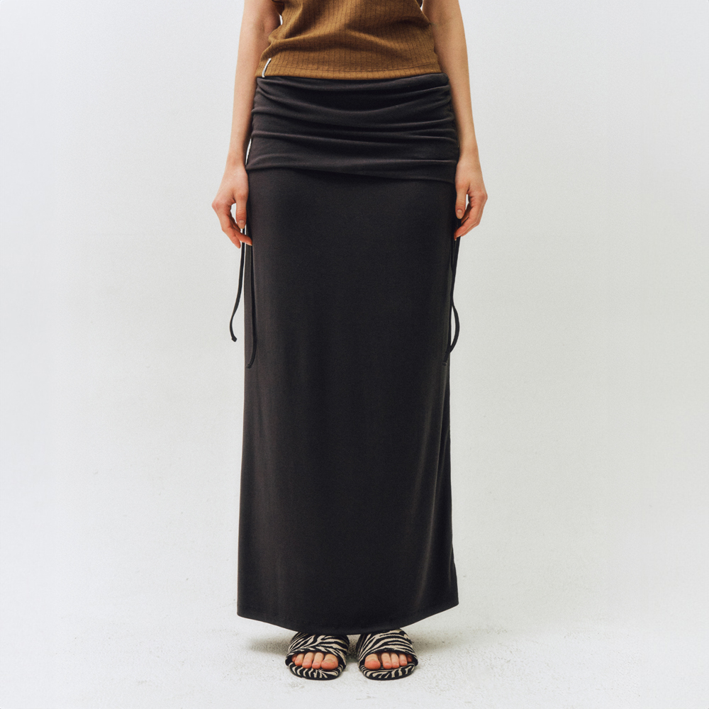 【MONOHA】Waffle-Knit Jersey Long Skirt Melange Gray Jersey long skirt (white / dark gray) : MONOHA