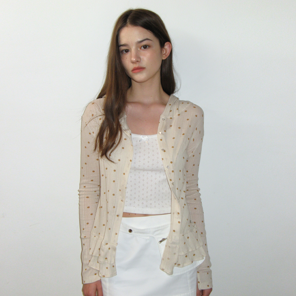 トップス CRANK DOT FRILL SHEER HOOD CARDIGAN DOT FRILL SHEER