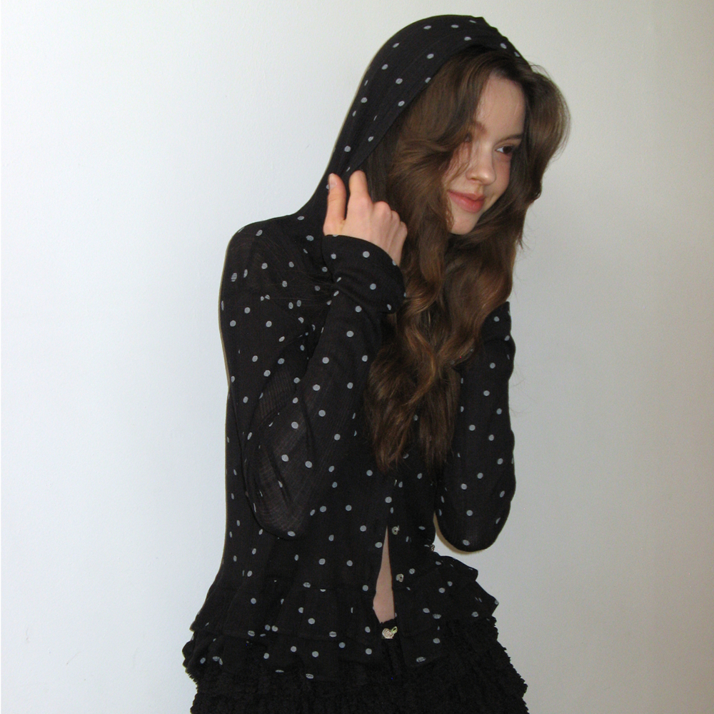 DOT FRILL SHEER HOOD CARDIGAN_BLACK - 감도 깊은 취향 셀렉트