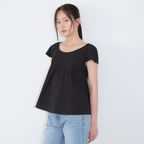 Pintuck cotton cap sleeve blouse_black