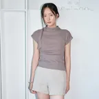 (8차)Draped tie half pleats tee_mocha