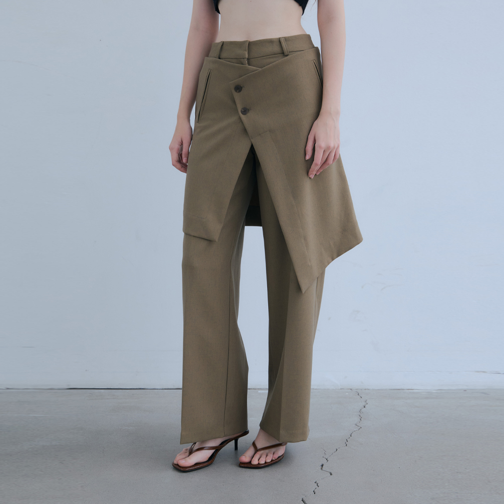 Draped chiton midi skirt pants SET CHARCOAL - 감도 깊은 취향