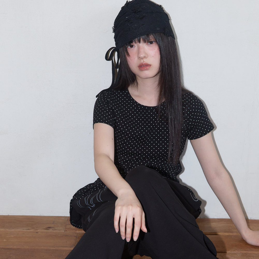 ■FANCY CLUB■ Frill Layered Dot Tee BLACK F25QB128 F25QB128 FRILL LAYERED DOT TEE (BLACK) F25QB128 - 감도 깊은 취향