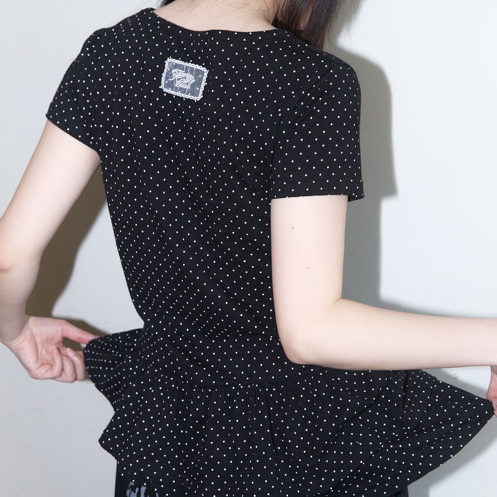 [FANCY CLUB] FRILL LAYERED DOT TEE /追跡付 FRILL LAYERED DOT TEE (BLACK) F25QB128 - 감도 깊은 취향
