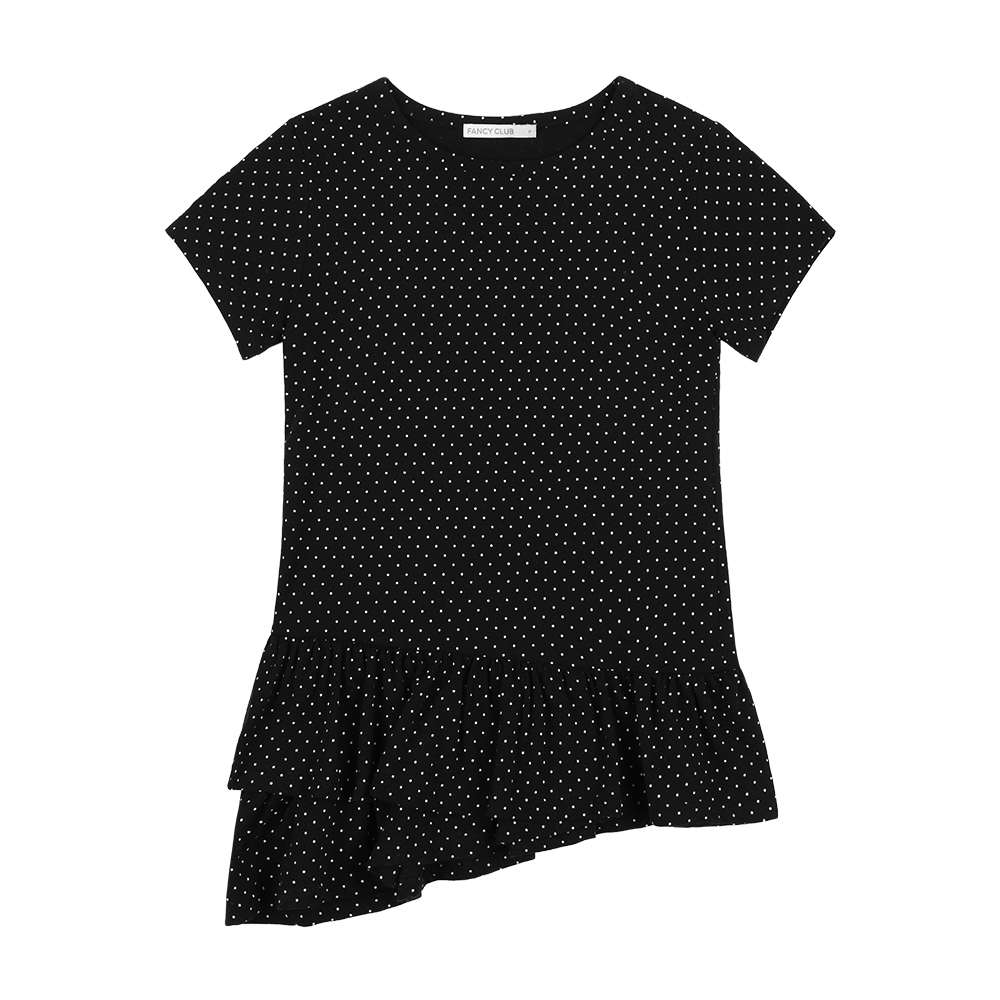 [FANCY CLUB] FRILL LAYERED DOT TEE /追跡付 FRILL LAYERED DOT TEE (BLACK) F25QB128 - 감도 깊은 취향