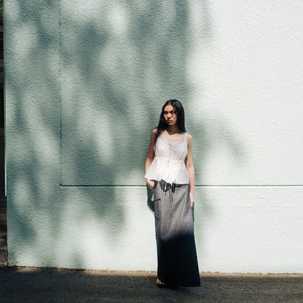 【MONOHA】Waffle-Knit Jersey Long Skirt Melange Gray Waffle-knit jersey long skirt (melange gray) : MONOHA