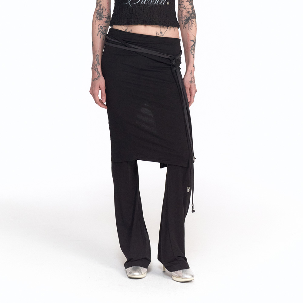 ●FLARE UP● SET Handmade Twisted Skirt Pants FL237Black FL- SET] Handmade Twisted Skirt Pants (FL-237_Black) - FLAREUP