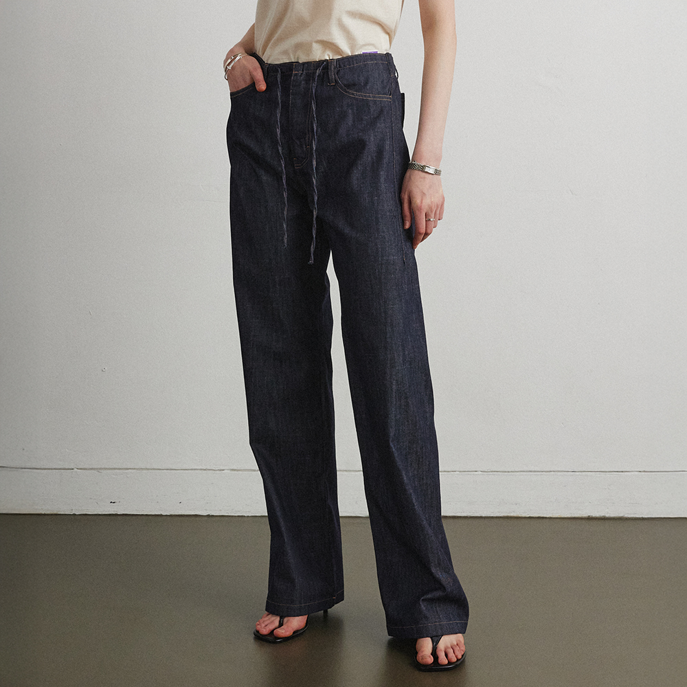 ☆NOT4NERD☆ Banding One Tuck Wide Denim Pants Black PT048B NOT4NERD Banding One Tuck Wide Denim Pants (Black) – K'ASE