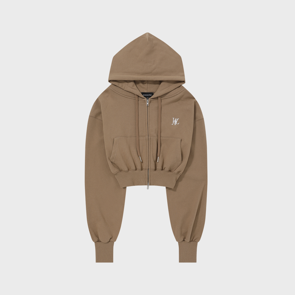 [WOOALONG]23FW★Signature pigment crop hood zip-up Signature crop hood zip-up - LIGHT GREY - 감도 깊은 취향