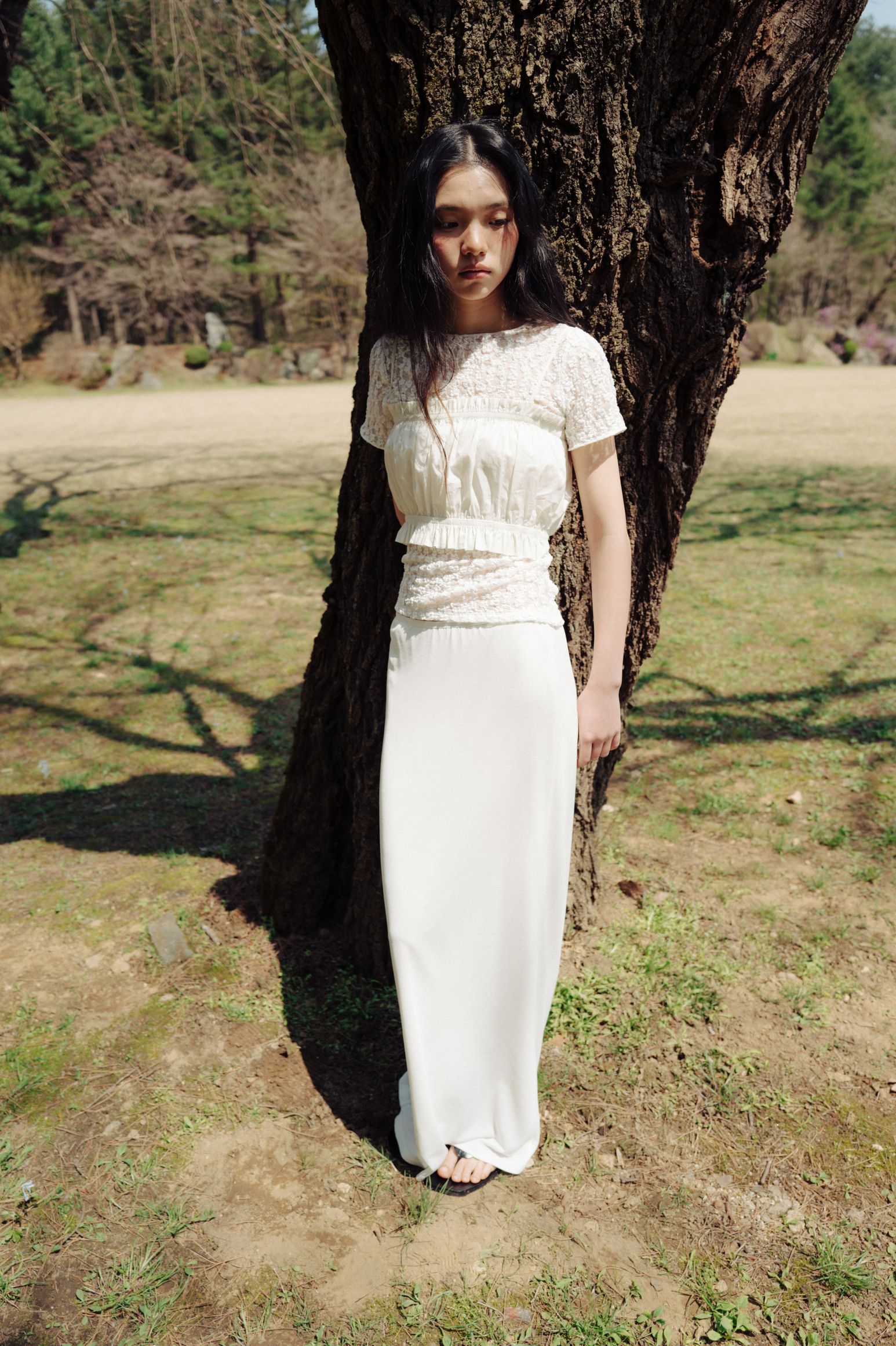 【韓国人気★MONOHA】JERSEY LONG SKIRT ★ホワイト★ Jersey long skirt (white / dark gray) - 감도 깊은 취향