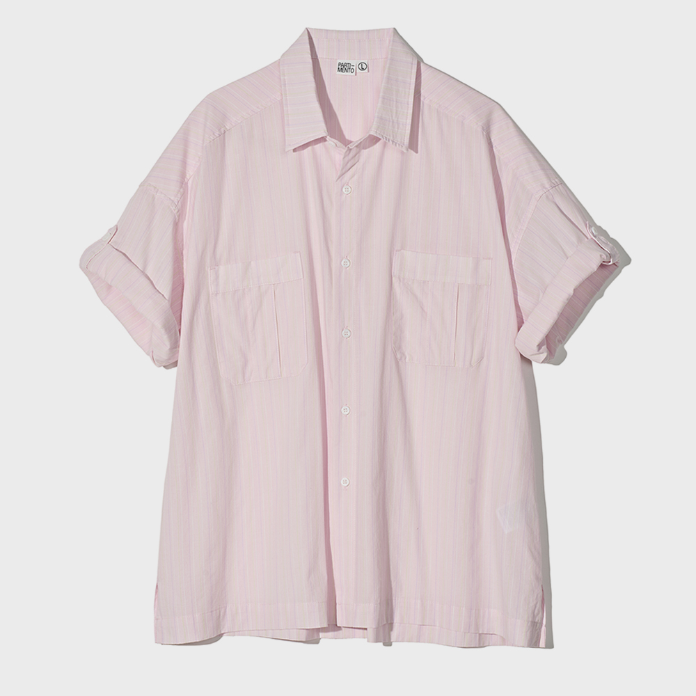 ★PARTIMENTO★ Narrow Stripe Roll Up Half Shirts Off White Narrow Stripe Roll Up Half Shirts Off White - 감도 깊은 취향