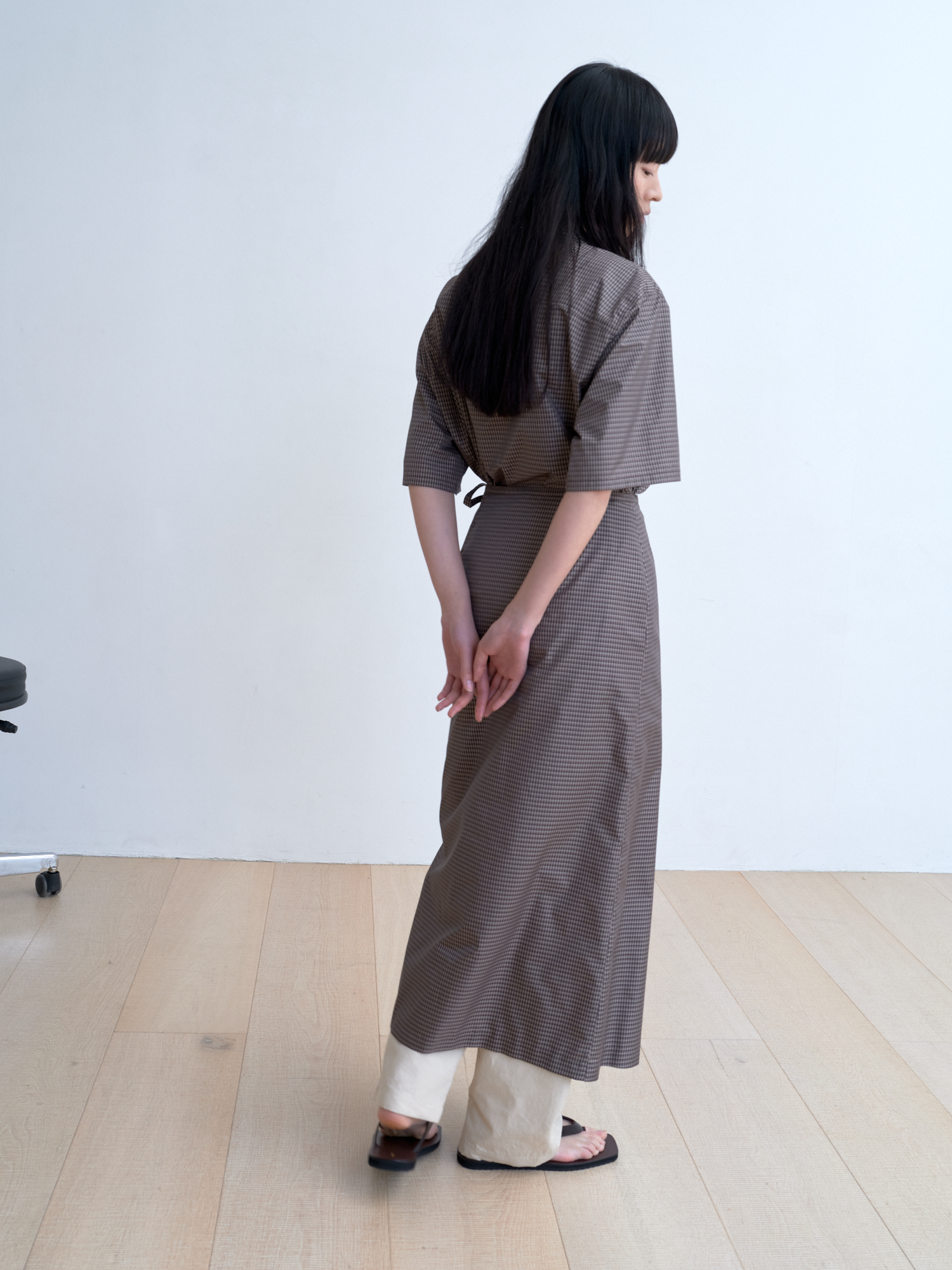 [MONOHA] / ☆ 25SS Gingham check wrap skirt / ash brown Gingham check wrap skirt (ash brown) : MONOHA