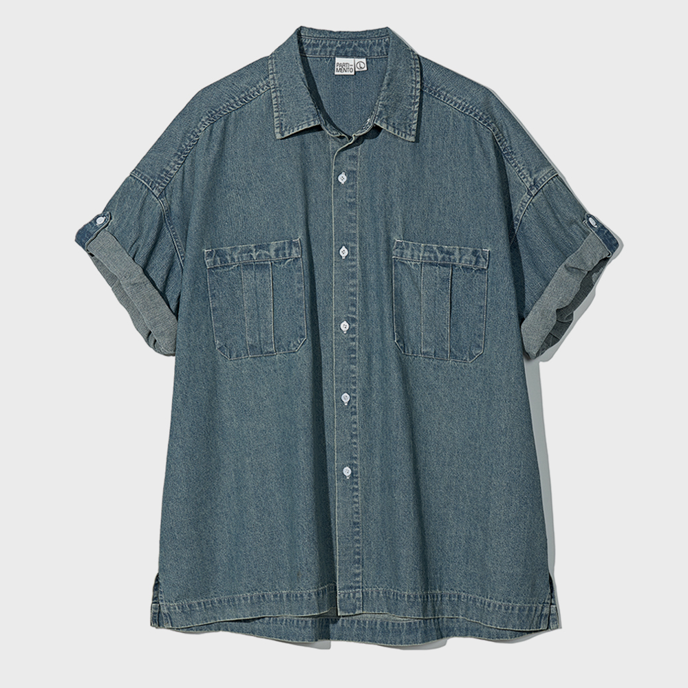 【PARTIMENTO】 Narrow Stripe Roll Up Half Shirts /追跡付 PARTIMENTO】 Jacquard Stripe Roll Up Half Shirts /追跡付