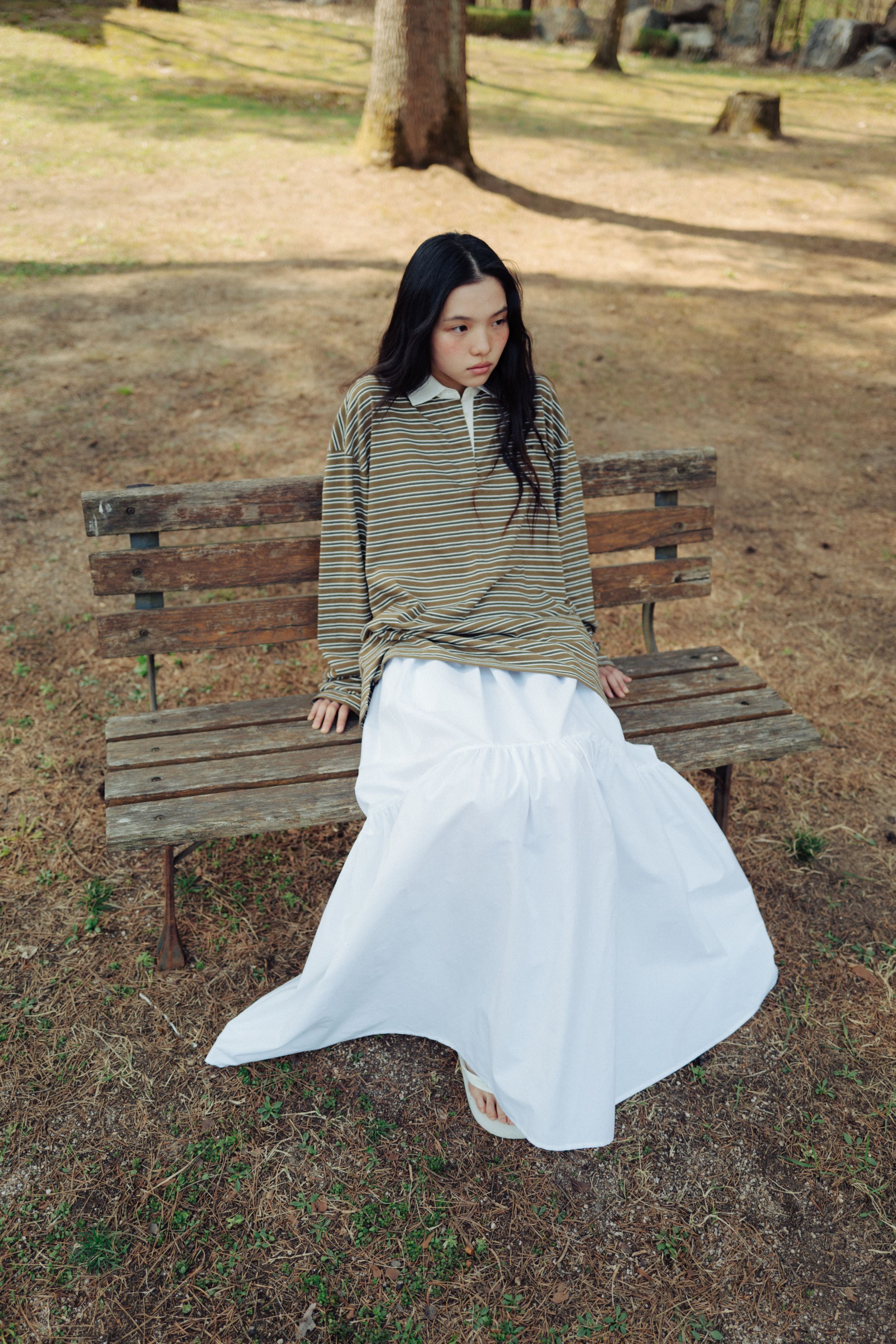 スカート MONOHA : 25SS / Cotton tiered maxi skirt (white) Monki maxi tiered poplin cotton skirt with half elastic