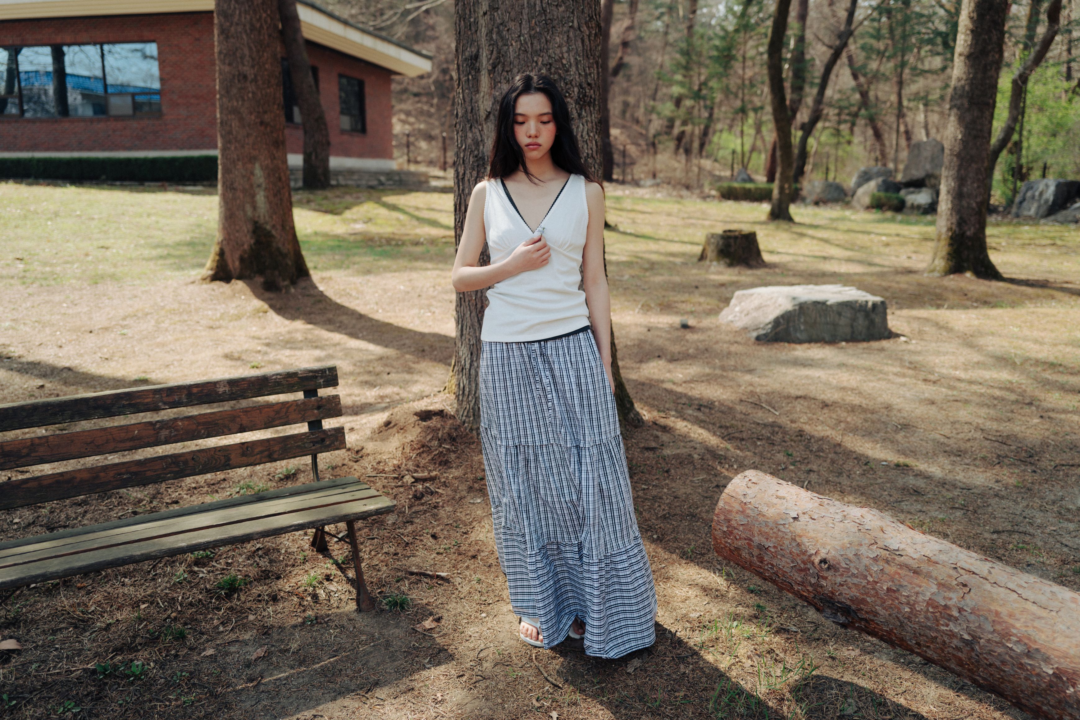 スカート MONOHA : 25SS / Check tiered maxi skirt (black) スカート MONOHA : 25SS / Check tiered maxi skirt (black