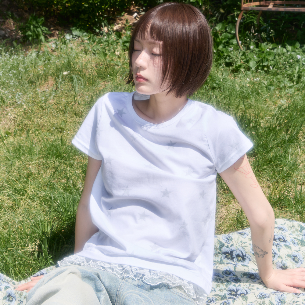 LACE STAR LAYERED TEE (WHITE) F25QB118 - 감도 깊은 취향