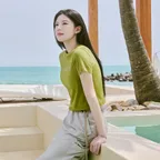 프레시벤트 여성 크롭 워싱 빅로고 반팔티셔츠 (L/OLIVE)