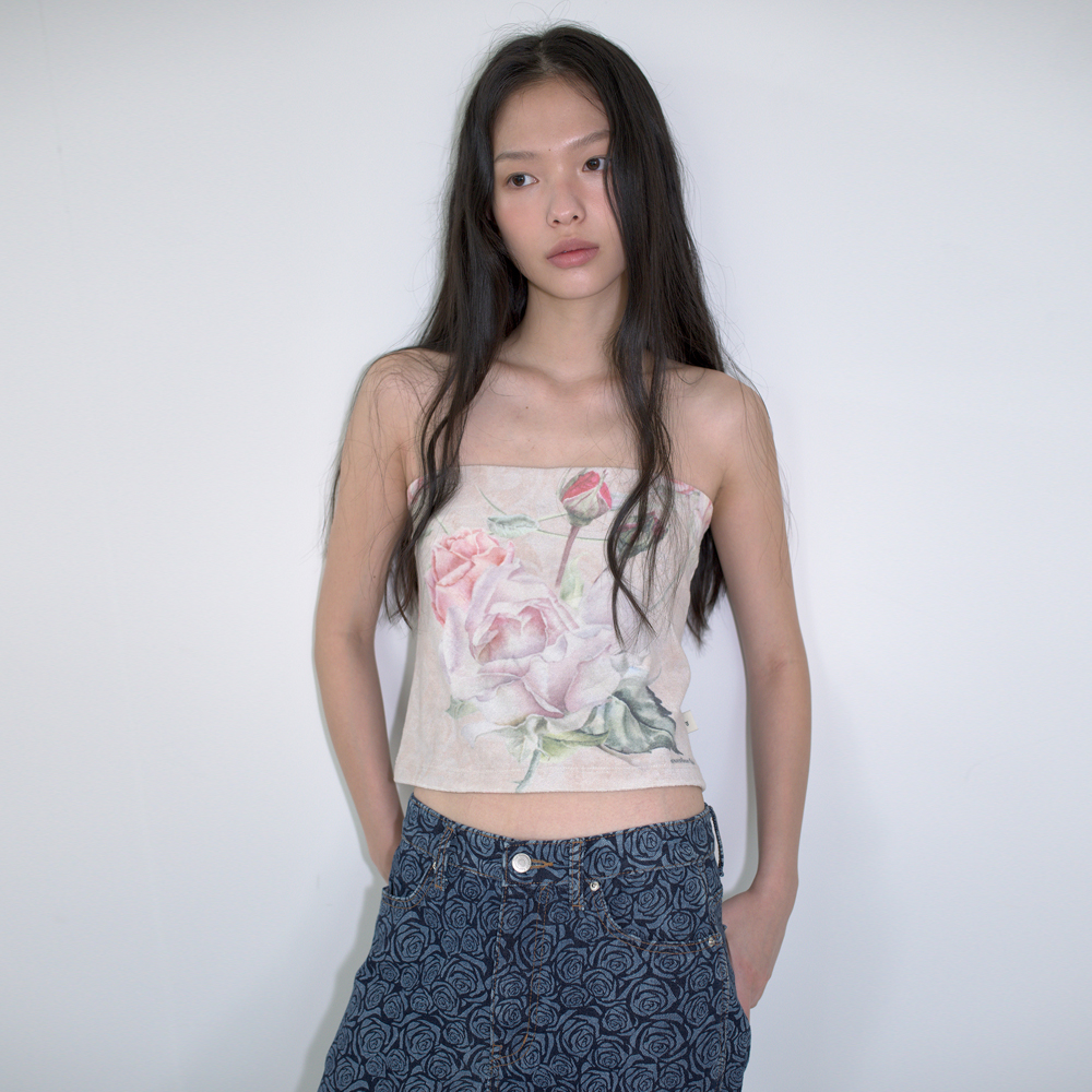 ★overdue flair★ FLORAL TERRY TUBE TOP_CREAM FLORAL TERRY TUBE TOP_CREAM - 감도 깊은 취향 셀렉트샵 29CM