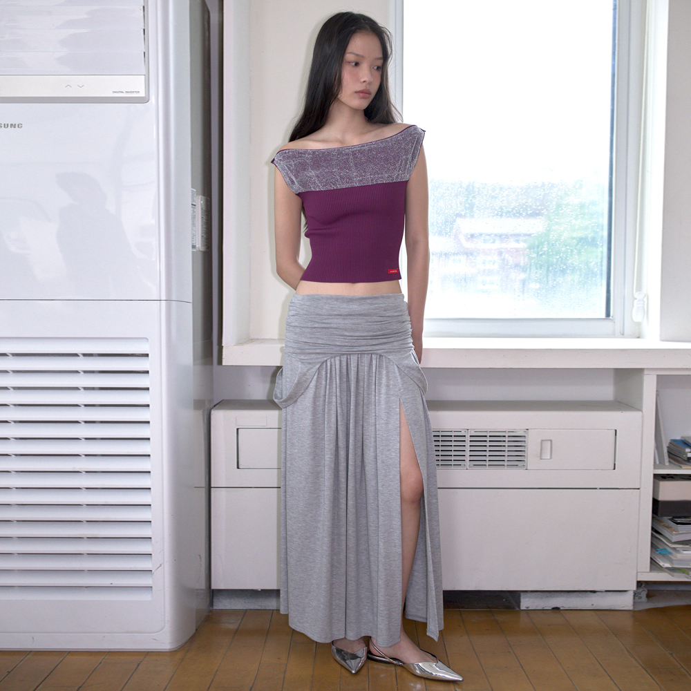 韓国商品/OVERDUEFLAIR DRAPED TURN OVER SKIRT OVERDUEFLAIR DRAPED TURN OVER SKIRT Melange Gray on Bunjang