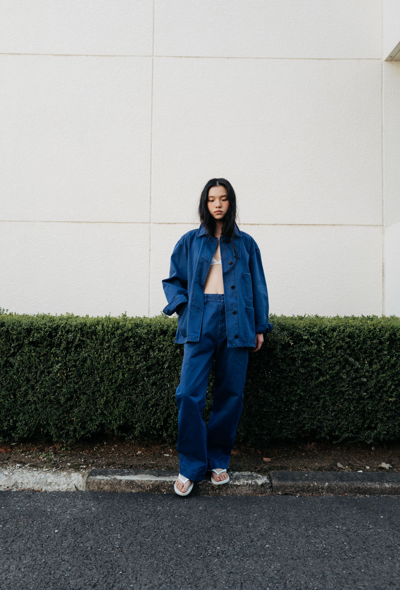 【韓国ブランド】MONOHA：25SS Cotton dying curve pants THE LOW-WAIST WIDE LEG PANT in DESERT AWNING STRIPED GAUZE