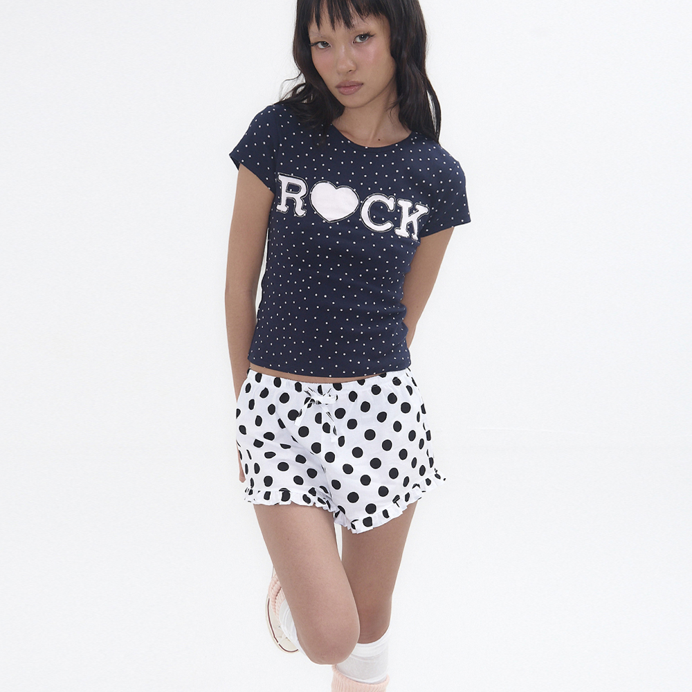 ★EXPIRED GIRL★POLKA DOT FRILL SHORTS BLACK★韓国送料込 GirlsLikeUsRuchedMiniShortsBla