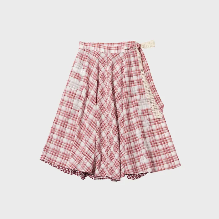韓国商品/THE MUSEUMVISITOR CHECK BUBBLE WRAP SKIRT CHECK BUBBLE WRAP SKIRT (WINE) - 감도 깊은 취향 셀렉트샵 29CM