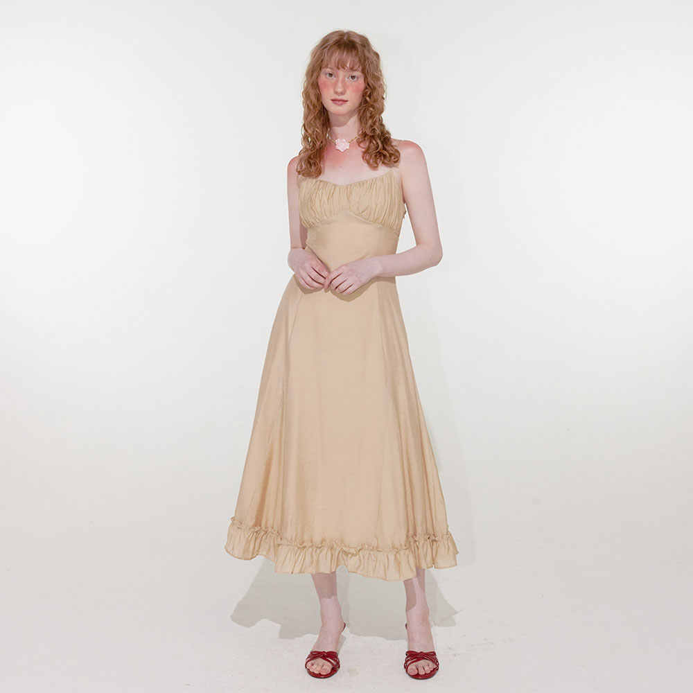 ◆Loulouseoul◆ Yucca Nylon Dress Beige S11825 Qoo10 LoulouSeoul Yucca Nylon Dr 無地 ロン