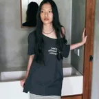 Lettering Off Shoulder T-shirt (Charcoal)