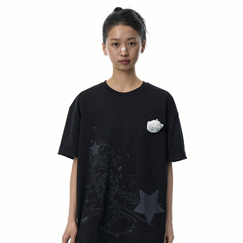 PRENDA☆PRDA BIG PATCH CREWNECK TEE PRDA SPRAY BIG PATCH CHECK STAR CREWNECK TEE BLACK - 감도