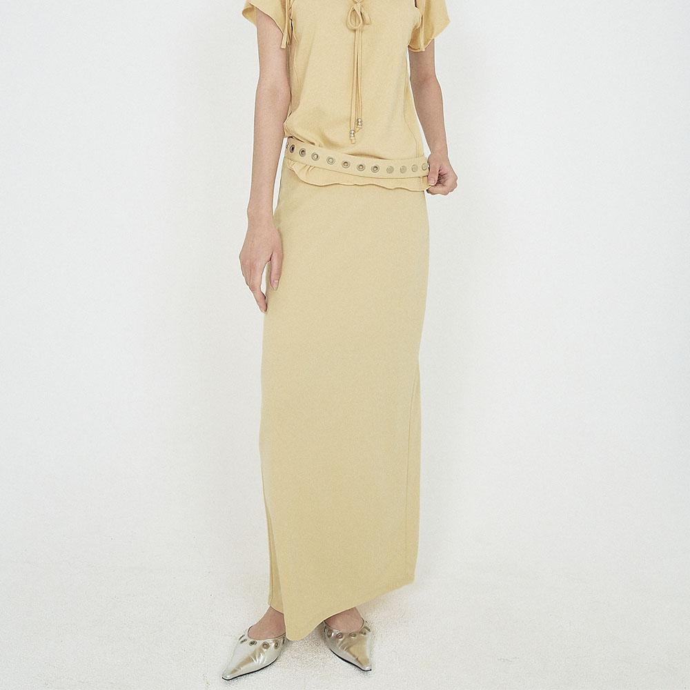 韓国商品/POLYSOOEM EYELET BELTED SLIT SKIRT EYELET BELTED SLIT SKIRT (YELLOW) - 감도 깊은 취향 셀렉트샵 29CM