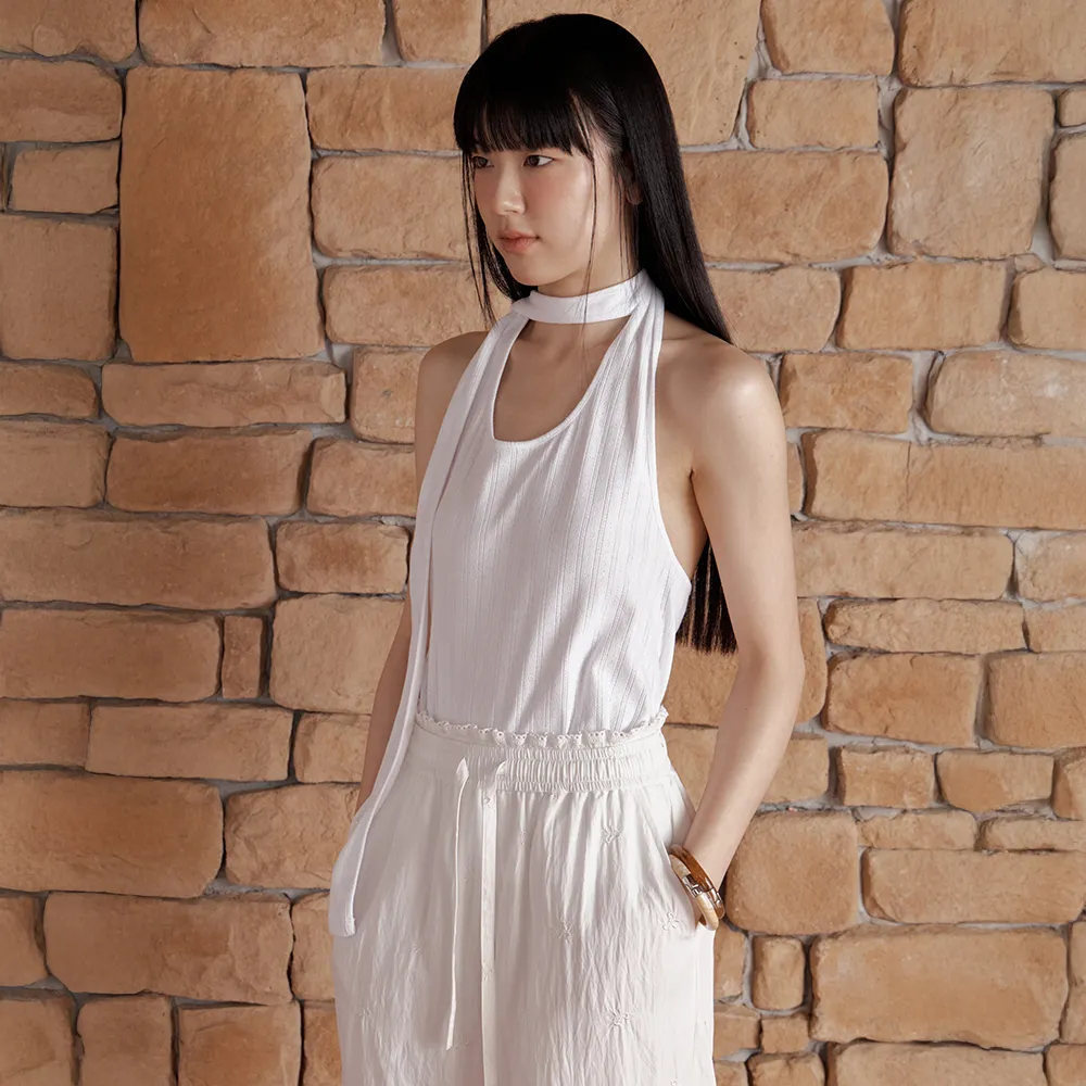 HALTER NECK SCARF TOP_WHITE