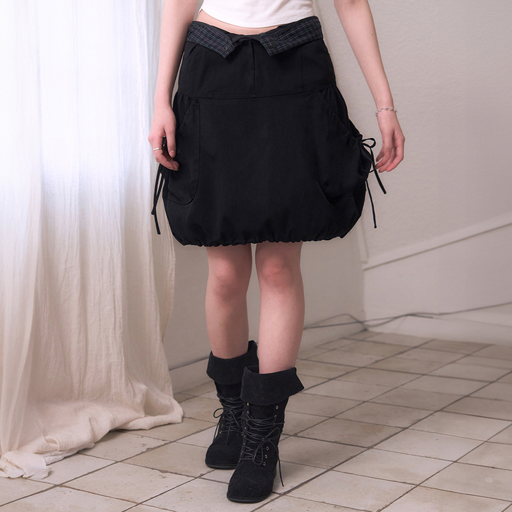 ◆RONRON◆ RIBBON SCOTCH LAYERED KNIT LAP SKIRT BLACK RIBBON SCOTCH LAYERED KNIT LAP SKIRT BLACK - RONRON 론론