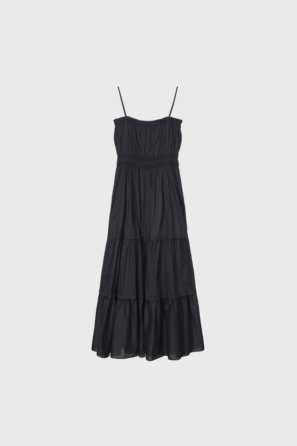 Lightweight cotton tiered maxi dress (ivory / dark gray