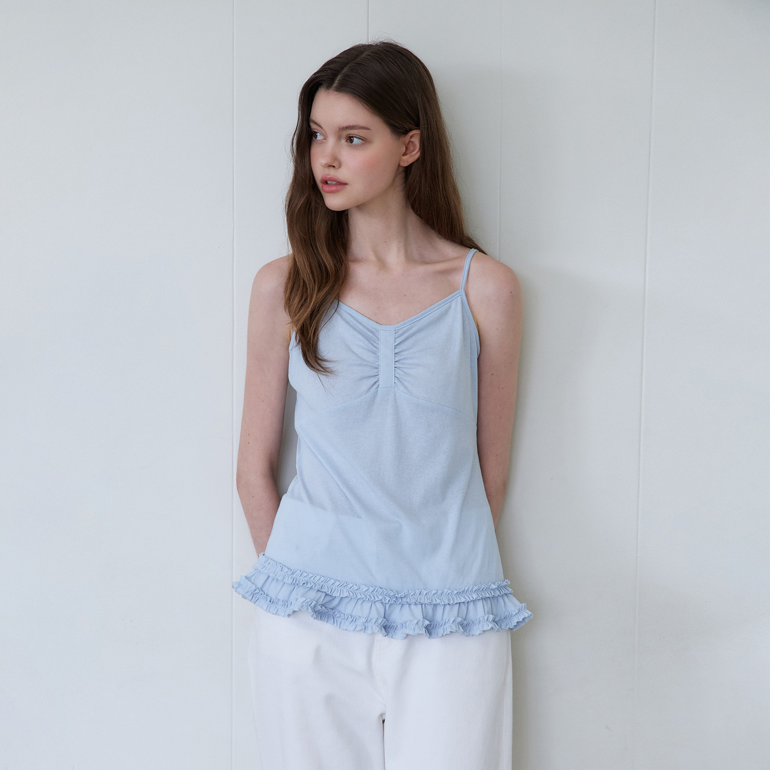 ★SETUP-EXE★CHIFFON FRILL SLEEVELESS/BABY BLUE★韓国送料込 setup.exe | CHIFFON FRILL SLEEVELESS