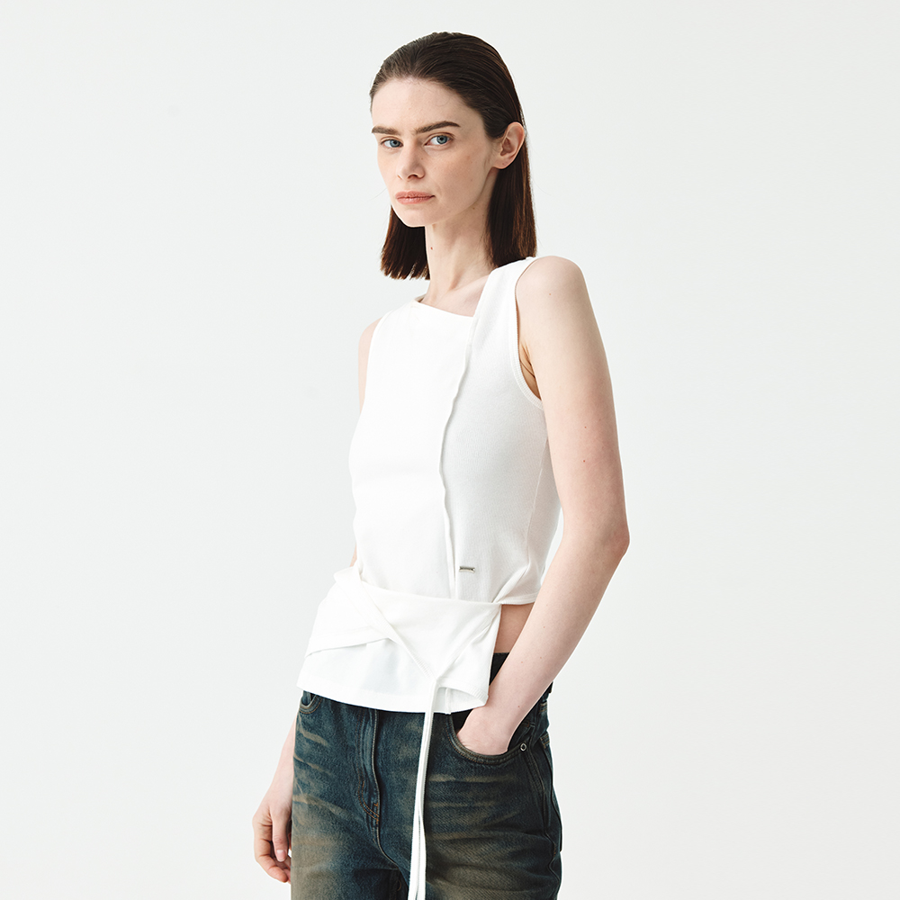 MATIN KIM ■ BACK TWIST UNBALANCE JERSEY SLEEVELESS KIMMATIN] BACK TWIST UNBALANCE JERSEY SLEEVELESS (2 COLORS