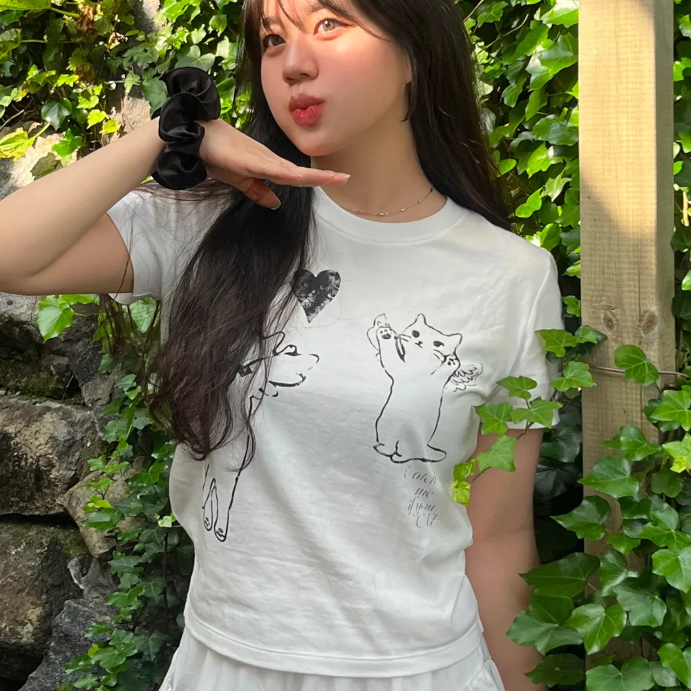 Tシャツ・カットソー ITZAVIBE ANGEL CAT VER.4 T SHIRT WHITE ANGEL CAT VER.4 T SHIRT - WHITE - ITZAVIBE | 60% - Asian