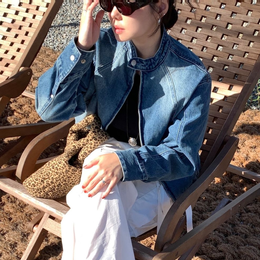 XMEN Vintage Bomber Short Denim Jacket - Blue - 감도 깊은