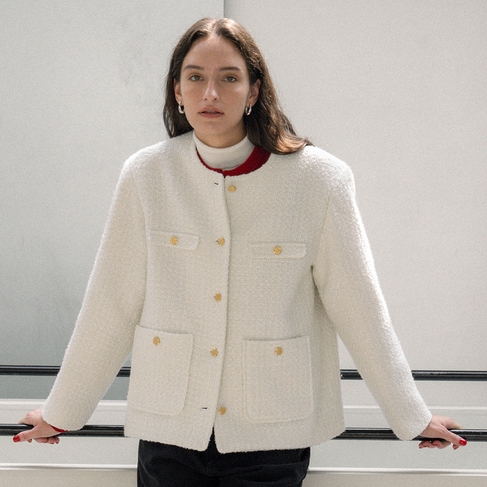 ◇RONRON◇ LACE TORCHON TERRY WOOL TWEED JACKET CREAM LACE TORCHON TERRY WOOL TWEED JACKET CREAM - RONRON 론론