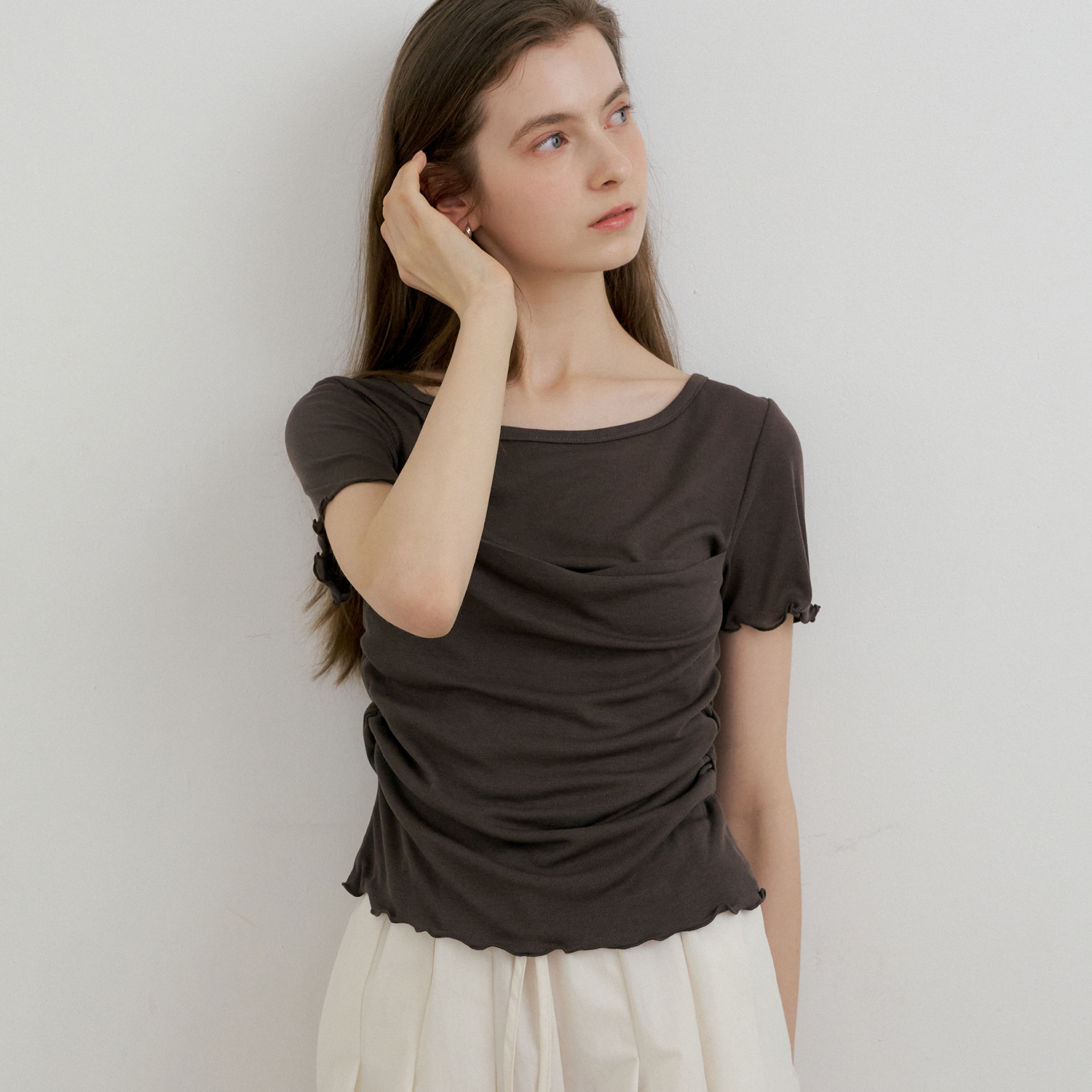 Tシャツ・カットソー [ourcomos] comos 1465 lace detail wrap t-shirt comos 1465 lace detail wrap t-shirt (gray) - 감도 깊은 취향