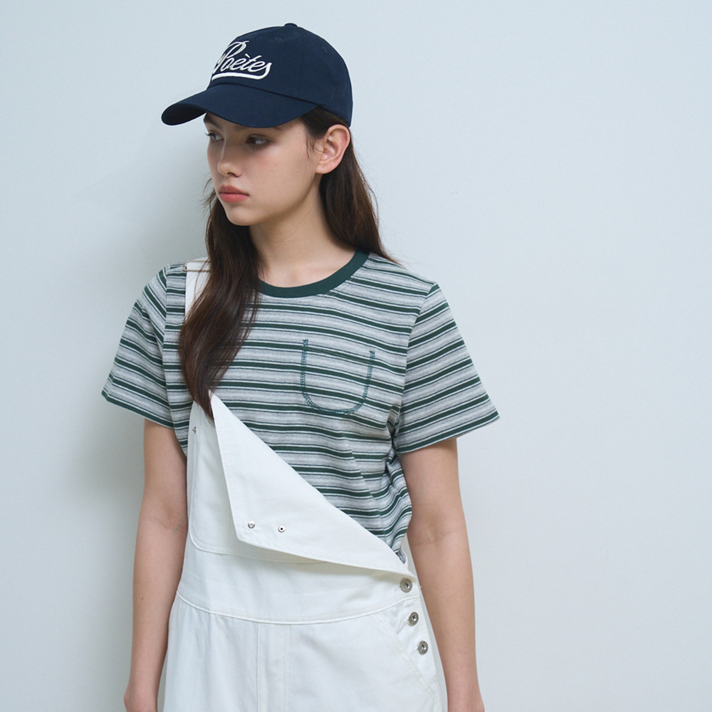 ★RONRON ★MULTI STRIPE HEART POCKET BASIC FIT T SHIRT MULTI STRIPE HEART POCKET BASIC FIT T SHIRT NAVY - RONRON 론론