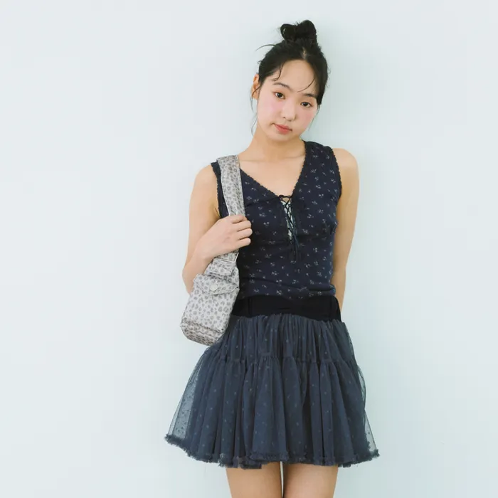 ★SHAKIRI★2-WAY POLKA DOT TULLE SKIRT (NAVY)★韓国送料込 SHAKIRI 2-Way Polka Dot Tulle Skirt - Blue | International Store