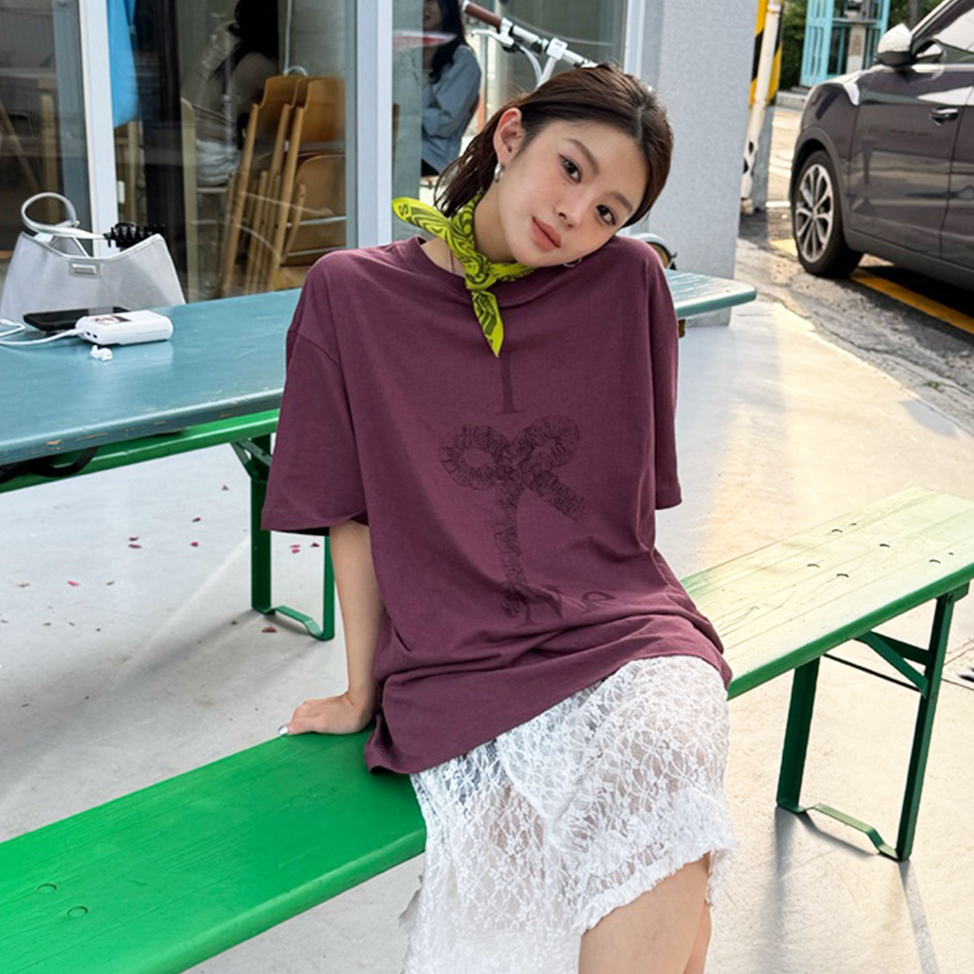 RIBBON LADY DOG OVER FIT T SHIRT CHARCOAL - 감도 깊은 취향